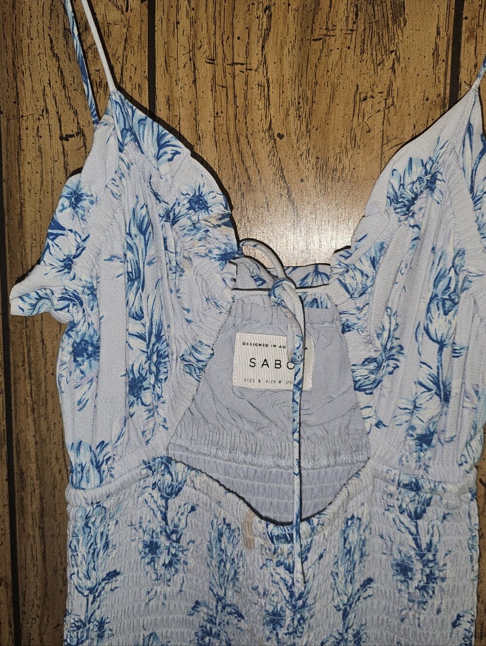 SABO Blue Selma Cami Winter Tulip Cut Out Ruffle Tiered Mini Dress - Small - Picture 5 of 7